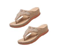 Women Casual Sandals 2024 Crystal Fashion Clip Toe Slippers, Summer Casual Beach Sandals, Orthopedic Arch Support Comfy Anti-Slip Woman Sandals (Khaki,34)