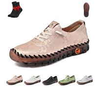 Women Casual Slip on Flat Loafers,Non-Slip Beef Tendon Orthotic WalkShoe,Leather Trainers Womens,Comfy Breathable(Pink,36 EU)