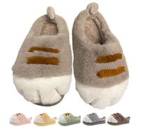 Women Cat Paw Slippers, Cute & Cosy Cat Feet Slippers, Winter Warm Plush Slippers 3D Cat Paw House Fur Slides Fluffy Shoes for Indoor Outdoor (Caramel,EU 38-39 / US 8-9)