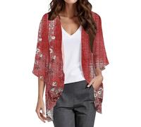 Women Chiffon Cardigans 3/4 Sleeve Floral Print Casual Tops Ladies Loose Fit Beach Cover Up Summer Tunic Trendy Elegant Blouse I-37