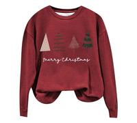 Women Christmas Sweatshirt Santa Print Xmas Top Novelty Pullover Round Neck Blouse Long Sleeve Baggy Jumper Autumn Clothes Party Tunic I-02 (Red, XL)