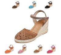 Women Closed Toe Espadrille Wedge Sandals Platform Ankle Strap Summer Casual Comfortable Low Heel Shoes for Beach Vacation Wedding Office (Khaki,36)