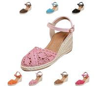 Women Closed Toe Espadrille Wedge Sandals Platform Ankle Strap Summer Casual Comfortable Low Heel Shoes for Beach Vacation Wedding Office (Pink,43)