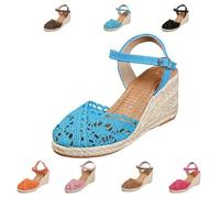 Women Closed Toe Espadrille Wedge Sandals Platform Ankle Strap Summer Casual Comfortable Low Heel Shoes for Beach Vacation Wedding Office (Blue,38)