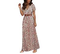 Women' Daily Slim Dress Long Sleeveless Cold Shoulder Solid & Print Split Hem Drawstring Casual(Red,M)