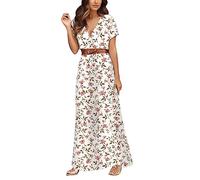 Women' Daily Slim Dress Long Sleeveless Cold Shoulder Solid & Print Split Hem Drawstring Casual(White,3XL)