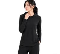 Women Double-Sided Fleece Hoodie L-4XL Solid Color(Black 4XL) | Double-sided thin fleece, soft touch, warm for autumn winter, solid color design, regular fit