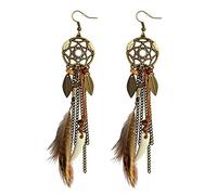 Women Earring per Mother Ramadan Presents Punk Vintage Brown Long Nappa Perle Piume Drop Wolf Tooth Oressante Orecchino di Pesce Bohémien Orecchini per Catcher di Catcher di Natale per Le Donne