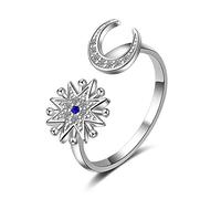Women Earrings Silver Sterling Gifts Adjustable Pull with CZ with Stars Moon Personality Partnership Rings Friendship Rings Wedding Rings