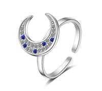 Women Earrings Silver Sterling Pull with CZ with Moon Personality Partnership Rings Friendship Rings Wedding Rings Adjustable