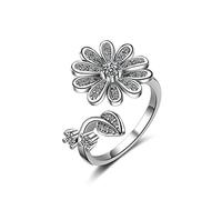 Women Earrings Silver Sterling Pull with Zirconia Flowers Leaves Personality Modern Wedding Partnership Rings Friendship Rings Adjustable