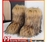 Women Faux Fur Boots Fuzzy Fluffy Winter Boots Outdoor Flat Shoes (Brown 41)