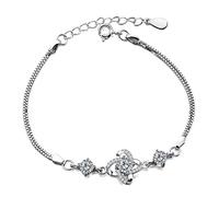 Women Girls 925, But Elegant, Lucky Four-Leaf Bangle, Adjustable Hand Link, Chains Extension