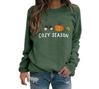 Women Halloween Sweatshirt Ghost Pumpkin Jumper Funny Graphic Pullover Long Sleeve Loose Shirt Cute Crew Neck Tops Fall Clothes D-13