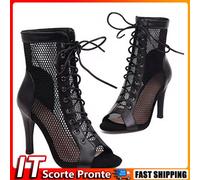 Women High Top Sandals Peep Toe Mesh Sandals Dance Shoes for Ballroom (Black 39)