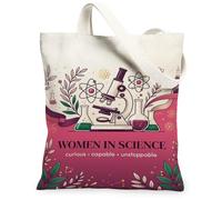 Women In Science - Borsa larga in tela con citazione ispiratrice per microscopio, 33 x 38 cm | Illustrazione scientifica, Citazione di potenziamento, Accenti botanici, Vetreria da laboratorio, Ispirazione professionale