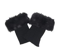 Women Ladies Winter Warm Faux Fur Crochet Boot Cuff Socks Short Leg Warmers Black