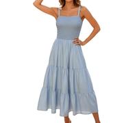 Women' Maxi Dress 2026 Casual Boho Sleeveless Solid Beach Summer Dresses Cotton Long Fashion, Light(Sky Blue,M)