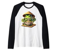 Women Men Kids Cute Frog Eating Ramen Japanese Noodles Maglia con Maniche Raglan