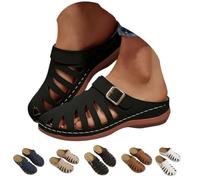 Women Mule Sandals 2026 Closed Toe Slip On Wedge Clogs Adjustable Buckle Arch Support Breathable Hollow out Lightweight Platform Casual Walking Shoes Backless (Black,36)
