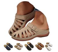 Women Mule Sandals 2026 Closed Toe Slip On Wedge Clogs Adjustable Buckle Arch Support Breathable Hollow out Lightweight Platform Casual Walking Shoes Backless (Khaki,37)