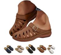 Women Mule Sandals 2026 Closed Toe Slip On Wedge Clogs Adjustable Buckle Arch Support Breathable Hollow out Lightweight Platform Casual Walking Shoes Backless (Brown,42)
