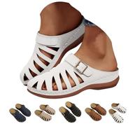 Women Mule Sandals 2026 Closed Toe Slip On Wedge Clogs Adjustable Buckle Arch Support Breathable Hollow out Lightweight Platform Casual Walking Shoes Backless (White,42)