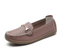 Women Penny Loafers Leather Low Heel Classic Handsewn Round Toe Slip On Casual Comfort Walking Office Work Fashion Driving Moccasins (Dusty Pink,38)