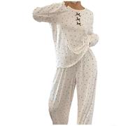 Women per polka Dot Loungewear Set Polyester Long Sleeve Women(White XL) | per Soft polyester fabric, per polka dot print, long sleeve per top, matching pants, regular fit design