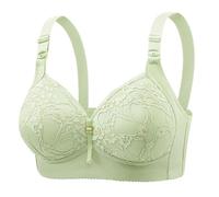 Women Plus Size Bra Embroidered Lace Jacquard Ruched Side Chest Accessory Sexy Back, Light Green, 14(Beige,12)