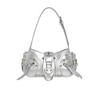 Women PU Leather Shoulder Bag Large Capacity Mini Punk Handbag with Adjustable Strap Crossbody Bags Retro for Daily Office Work Outing Social Occasions (silver) (Style F)