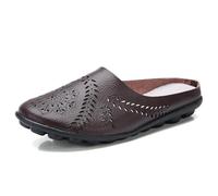 Women’s Hollow out Slip-On Flats, Breathable Lightweight Soft Sole Leather Loafers, Comfortable Casual Backless Mules (Coffee,39)