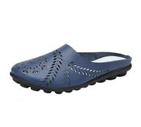 Women’s Hollow out Slip-On Flats, Breathable Lightweight Soft Sole Leather Loafers, Comfortable Casual Backless Mules (Navy Blue,41)