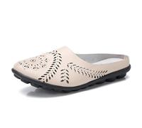 Women’s Hollow out Slip-On Flats, Breathable Lightweight Soft Sole Leather Loafers, Comfortable Casual Backless Mules (Beige,41)