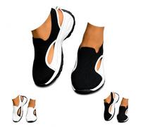 Women’s Orthopedic Walking Shoes Breathable Mesh Slip On Sneakers Sandals, Lightweight Arch Support Platform Comfortable Non Slip Casual Work Nursing Shoes (Black,37)