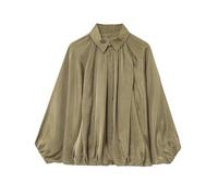 Women’s Puffed Bomber Jacket, Jackets for Women, Casual Batwing Sleeve Lapel Collar Zip Shirts (Green,L)