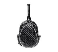 Women’s Quilted Tennis Racquet Backpack - Lightweight Padded Nylon Bag with Front Racquet Compartment, Side Pockets, Hidden Fence Hook & Reinforced Bottom - Black