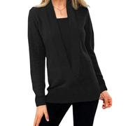 Women’S Solid Color Pullover Cropped Knitted Cozy V Neck Fake Two-Piece Crop Sweater, Suitable for Winter (Black,M)