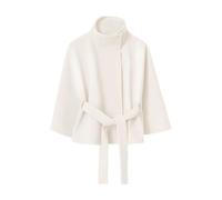 Women’s Wool Blend Poncho Pea Coat Wool Blend Stand Collar Belted Cape Jacket Cropped Cloak Relaxed Fit Winter Coat