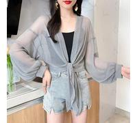 Women Shiny Mesh Bolero Shrug Cardigan Top Sheer Tie Up Open Front Long Sleeve