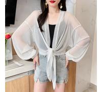 Women Shiny Mesh Bolero Shrug Cardigan Top Sheer Tie Up Open Front Long Sleeve