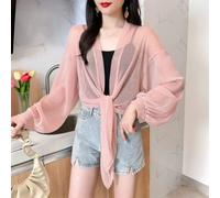 Women Shiny Mesh Bolero Shrug Cardigan Top Sheer Tie Up Open Front Long Sleeve