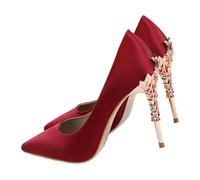 Women Shoes Spring Pumps Sequin Wedding Stilettos Metal Decoration Heels(Deep Red,34)