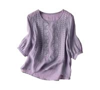 Women Short Sleeve Blouse Solid Colour Crewneck Loose Fit Summer Cotton Linen Shirts Casual Tops Ladies Holiday Vintage Tees I-185