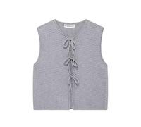 Women Sleeveless Knit Vest Top Fashion Crew Neck Open Front Tie Up Crochet Crop Top Casual Vintage Y2K Sweater Cardigan for Party Going out Beach Holiday Grey S