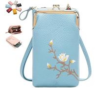 Women Sling Cross-Body Wallet with Mobile Cell Phone Holder, Embroidery Cell Phone Handbags with Card Slots (Blue 1)