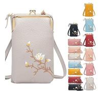 Women Sling Cross-Body Wallet with Mobile Cell Phone Holder, Embroidery Crossbody Purse for Daily Use & Travel (Grey-B)