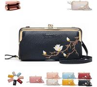 Women Sling Cross-Body Wallet with Mobile Cell Phone Holder, Embroidery Phone Wallet Crossbody, for Travel & Daily Essentials (black)