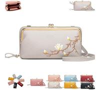 Women Sling Cross-Body Wallet with Mobile Cell Phone Holder, Embroidery Phone Wallet Crossbody, for Travel & Daily Essentials (grey)