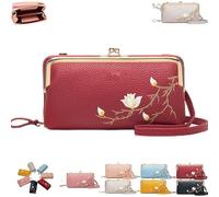 Women Sling Cross-Body Wallet with Mobile Cell Phone Holder, Embroidery Phone Wallet Crossbody, for Travel & Daily Essentials (red)